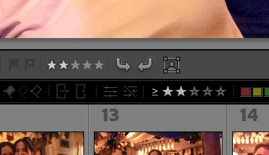 Lightroom Library module view showing photos with 2-star ratings for culling