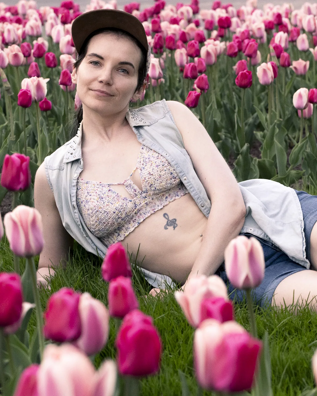 Portrait session at Rideau Falls during the Ottawa Tulip Festival, tulips in foreground and background